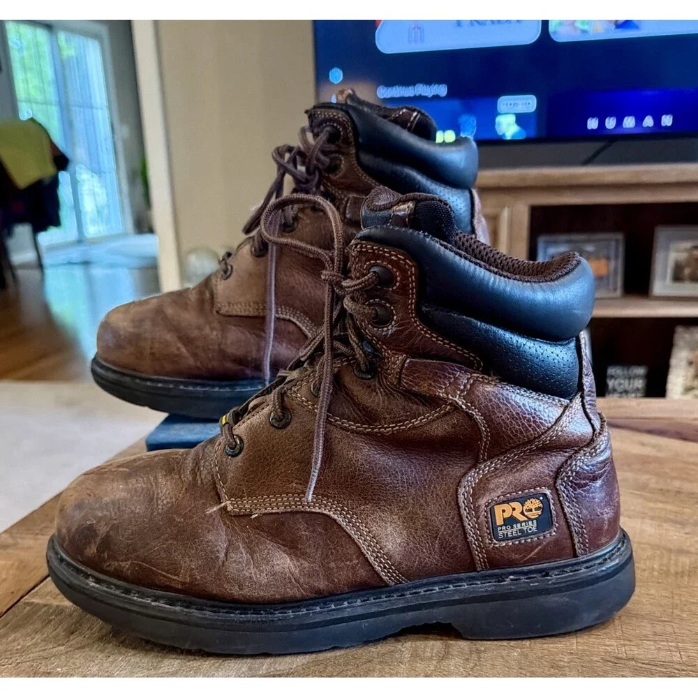 Timberland PRO Steel Toe Work Boots Brown Leather Mens 11M Internal Met